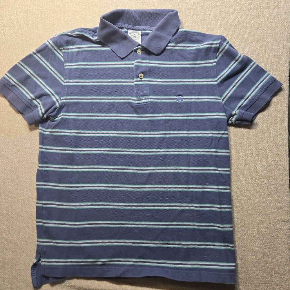 Brooks Brothers 100% Cotton Knit Performance Polo 1818 Blue Striped Short Sleeve